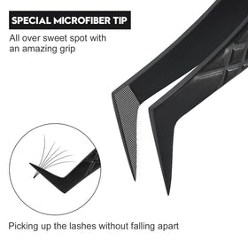 Close-up of Ms.Queen fiber-tip tweezers showing secure grip.