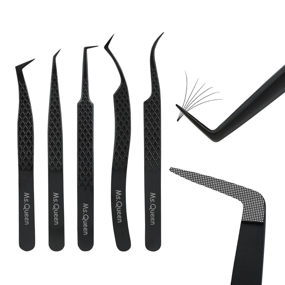 Ms.Queen lash tweezers set with microfiber tip for precise lash pickup.