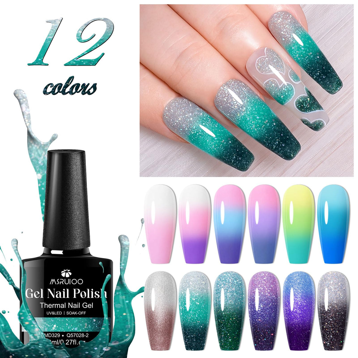 MSRUIOO mood glitter purple polish reveals shifting tones under different temps.