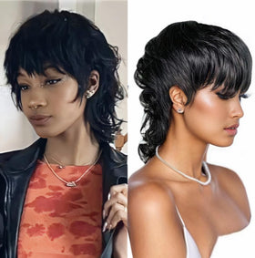 MSVIKI mullet wig close-up showing daily wear-friendly glossy texture