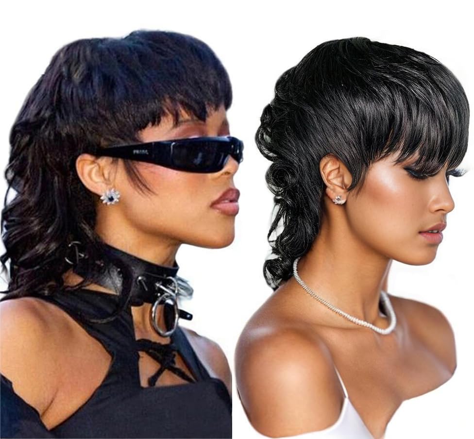 MSVIKI pixiecut wig with bangs on mannequin for cosplay inspiration