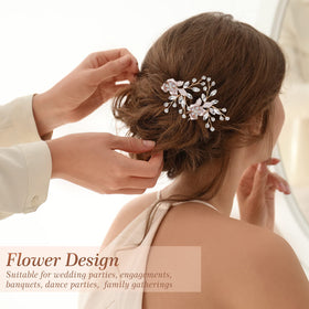 MTLEE rose gold crystal hair ornament closeup for bridal styling