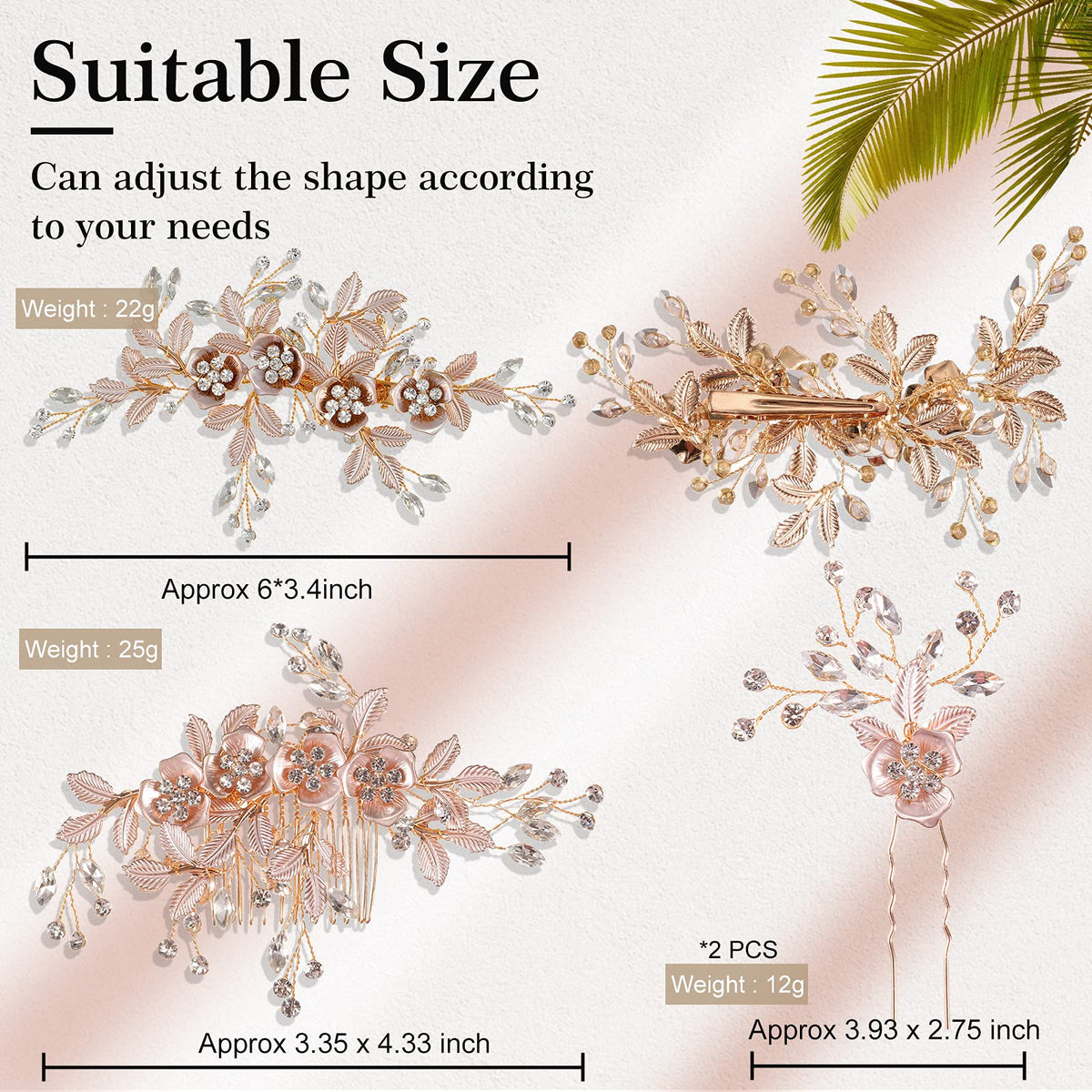 MTLEE wedding comb in rose gold with rhinestones for secure half up styles