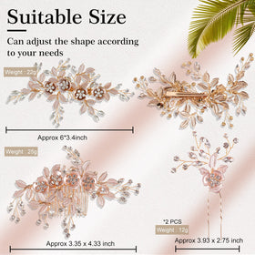 MTLEE wedding comb in rose gold with rhinestones for secure half up styles