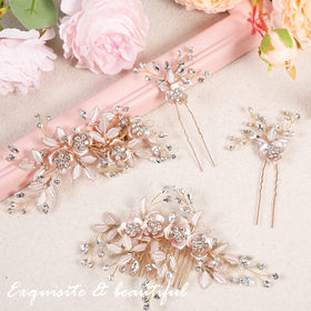 MTLEE closeup of rose gold leaf detailing on hair accessory