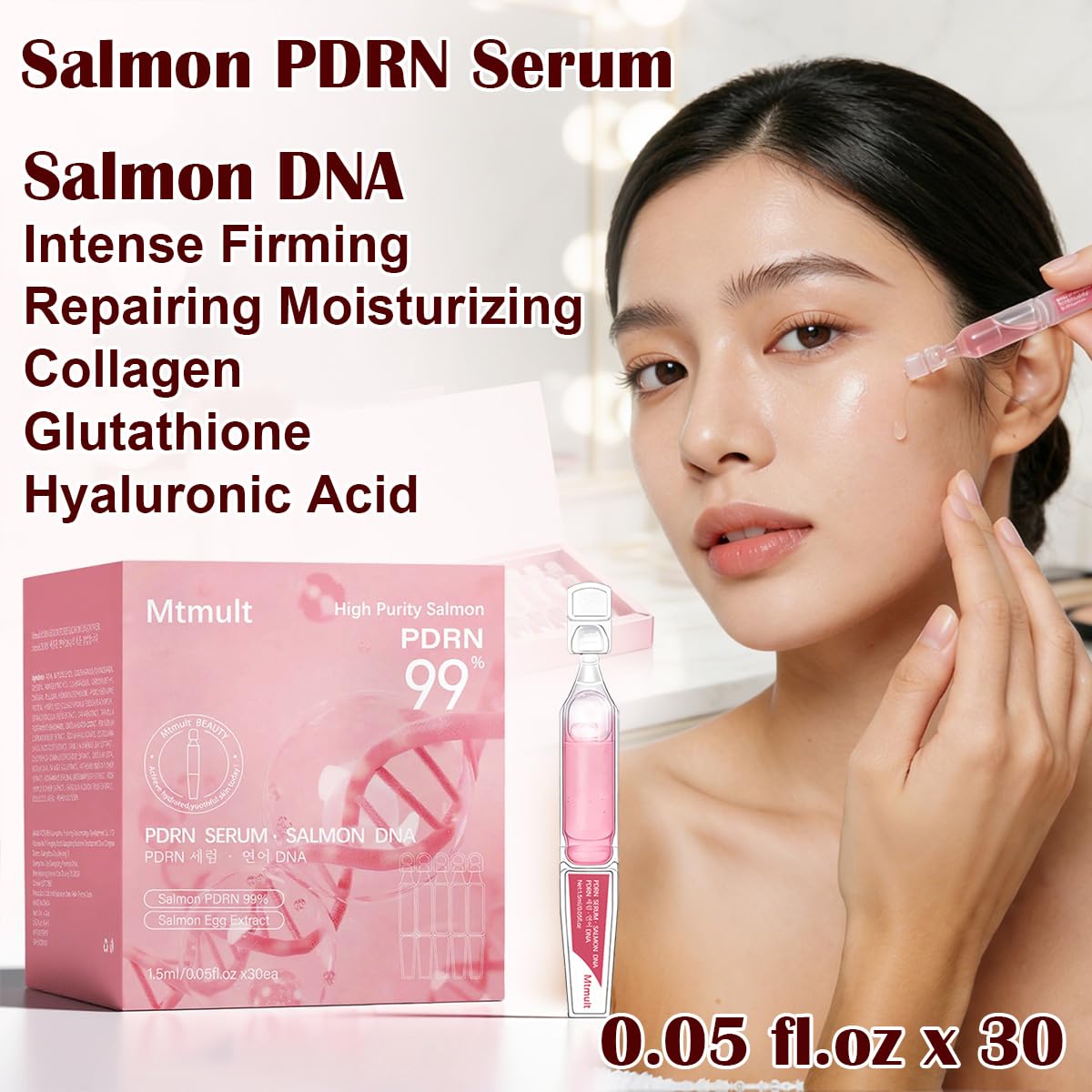 Mtmult Salmon DNA PDRN Serum ampoules ready for travel-friendly skincare.