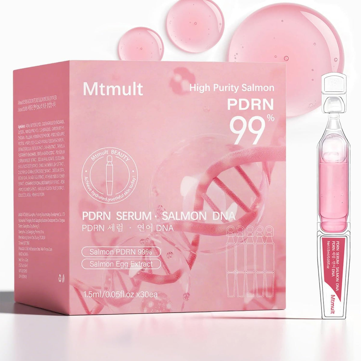 Mtmult Salmon DNA PDRN Serum bottle displaying sleek packaging for daily use.