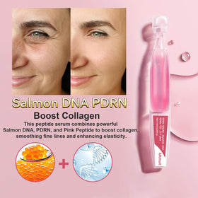 Visual showing hyaluronic acid and collagen elements alongside serum.