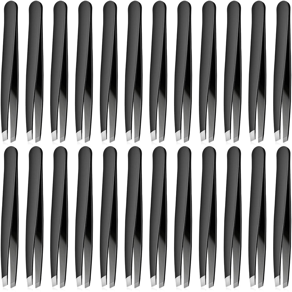 Mudder 24-piece stainless steel eyebrow tweezers with slanted tips for precise grooming