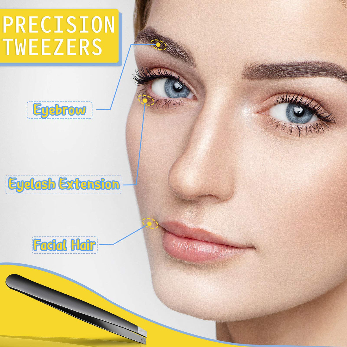Mudder slanted-tip tweezers in hand for steady plucking and brows shaping