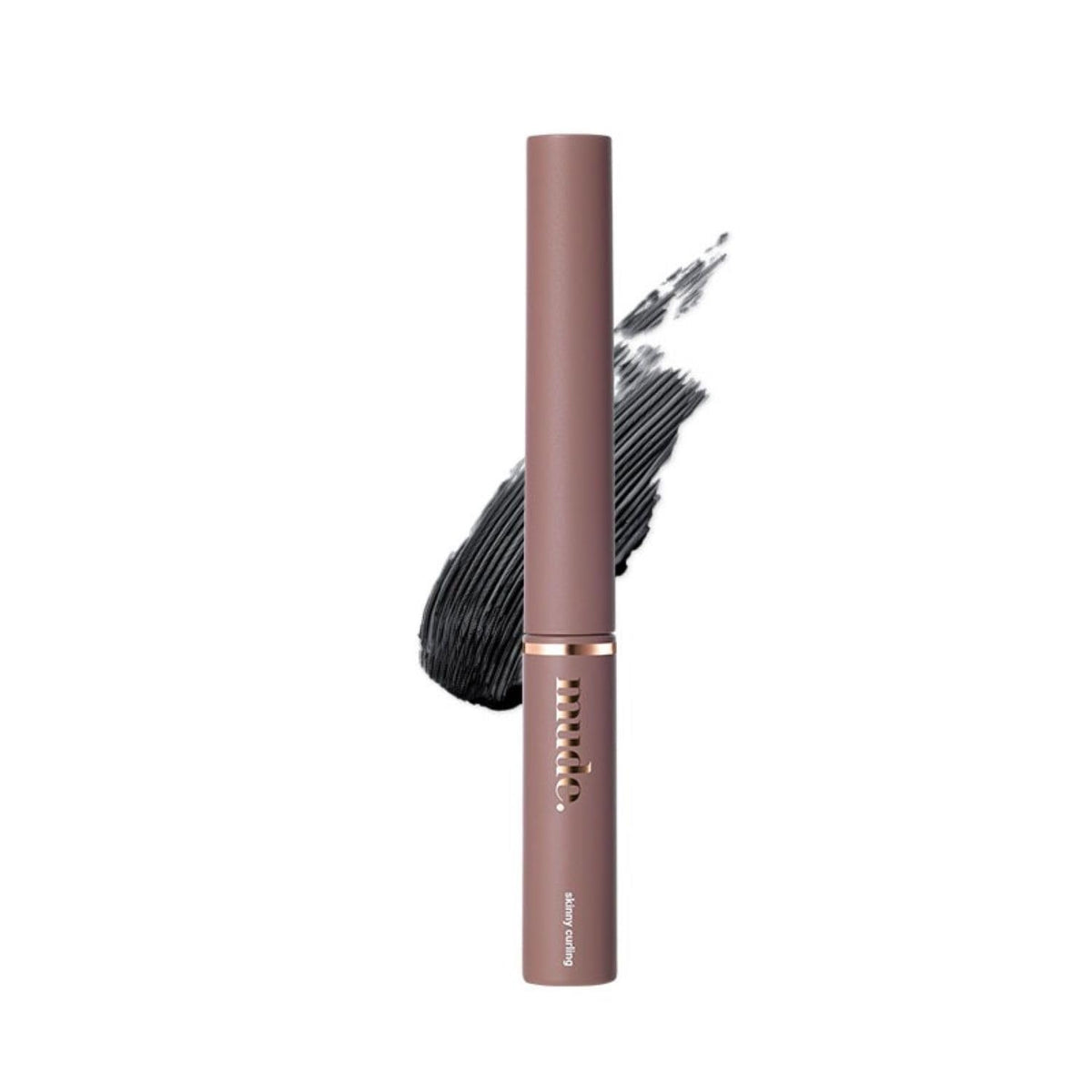 mude Inspire Skinny Curling Mascara bottle close-up highlighting waterproof formula for all-day wear