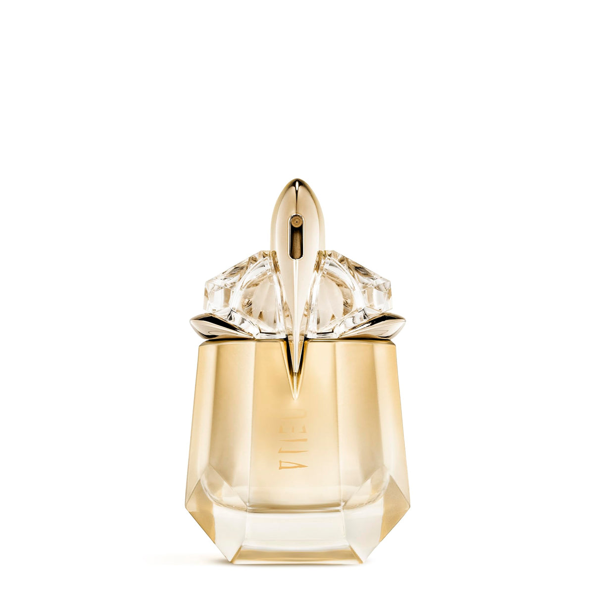 Mugler Alien Goddess bottle front radiates vibrant floral notes for daytime wear.