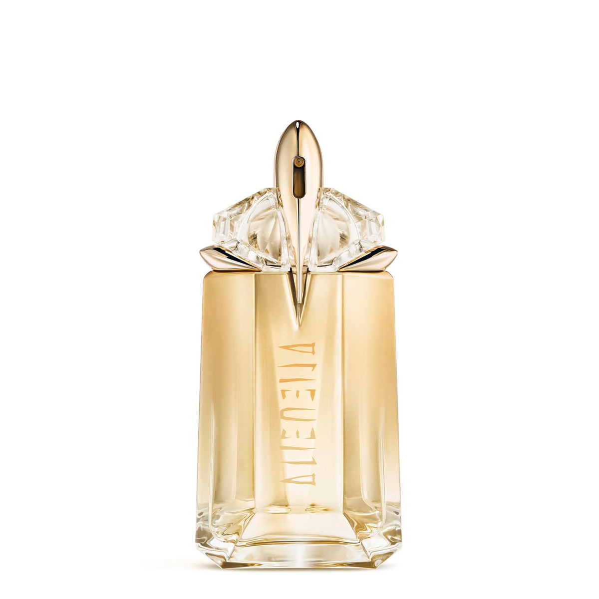 Mugler Alien Goddess bottle: sleek glass design for a radiant, long-lasting fragrance.