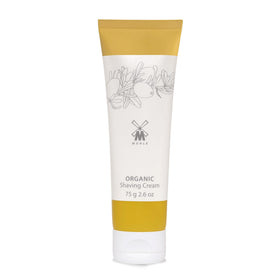 MÜHLE Organic Shaving Cream packaging with pump bottle for travel-ready grooming