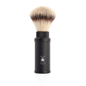 MÜHLE travel shaving brush with black aluminum handle offers portable luxury and rich lather