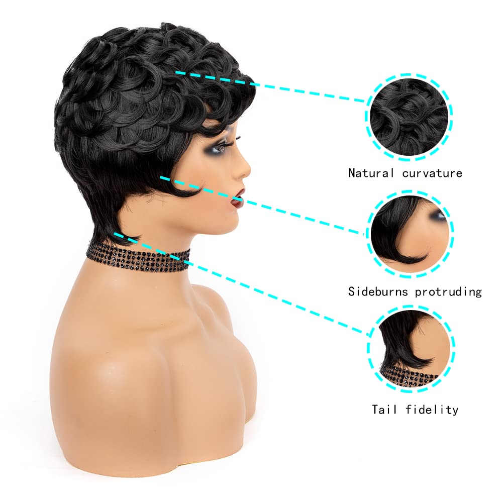 MUJGOO pixie wig side view reveals layered curls for versatile everyday looks