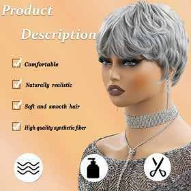 MUJGOO pixie grey wig side view showing lightweight styling