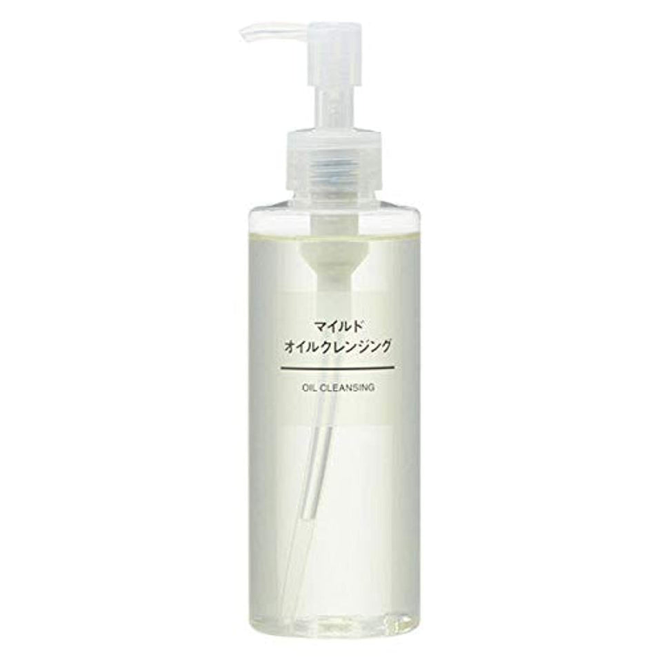 MUJI Mild Cleansing Oil bottle showcases lightweight texture for gentle makeup removal.