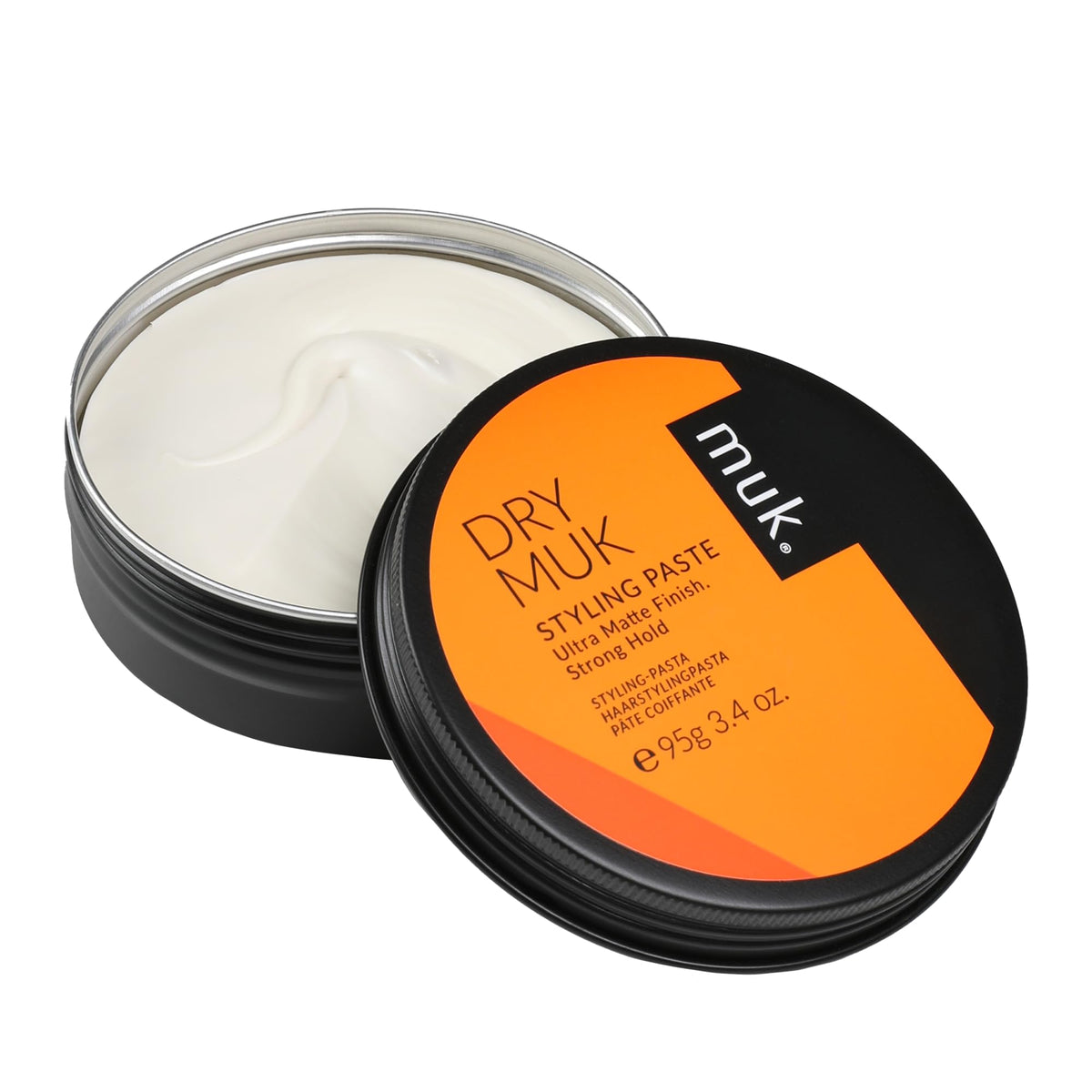 MUK Haircare Dry Ultra Matte Styling Paste creates texture for bold, matte looks.