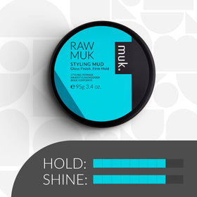 MUK Haircare Raw Styling Mud on styled hair with high gloss finish.