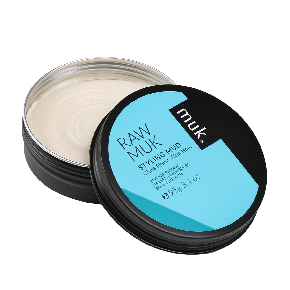 MUK Haircare Raw Styling Mud hands applying product for defined, touchable style.
