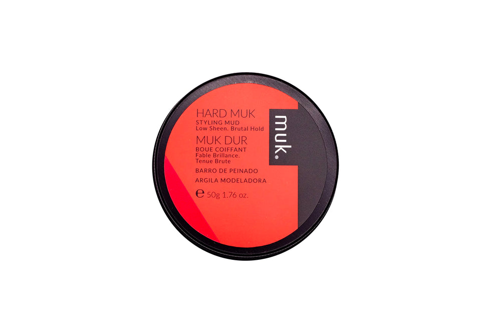 MUK Brutal Hold Styling Mud bottle demonstrates strong hold and low-sheen finish