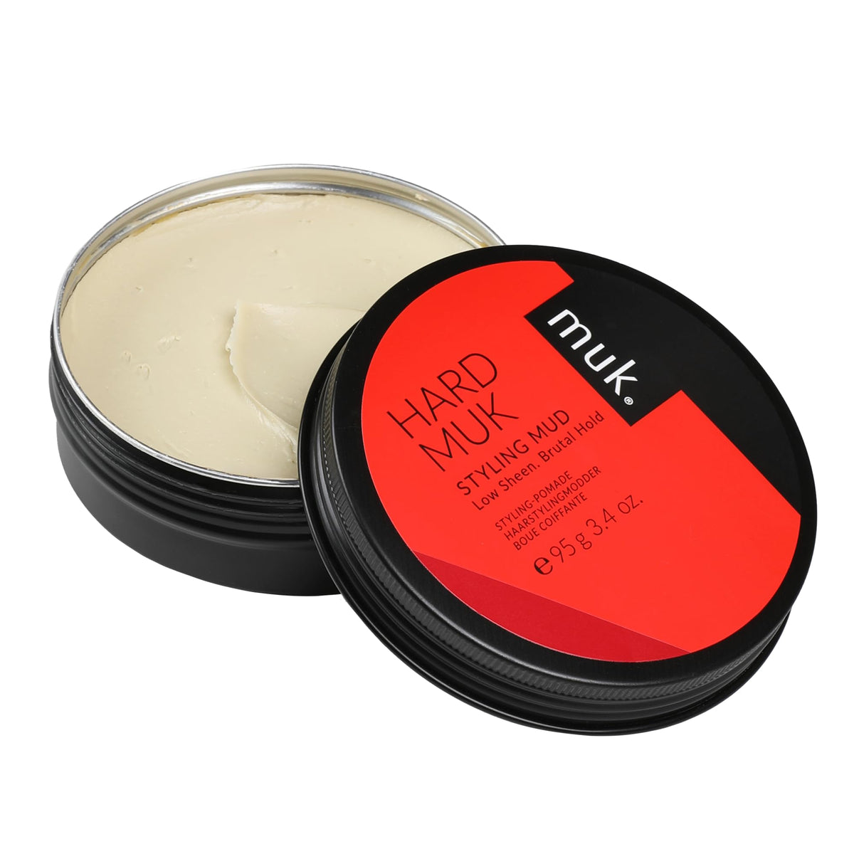 Muk Haircare Styling Mud shows hands applying for textured, strong hold.