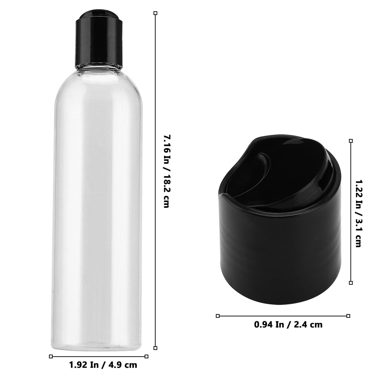 MUKLEI 8oz clear bottle with black disc cap ideal for shampoo and conditioner