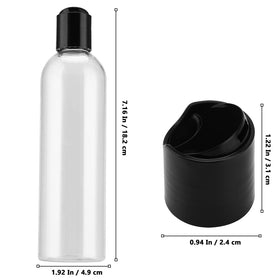 MUKLEI 8oz clear bottle with black disc cap ideal for shampoo and conditioner