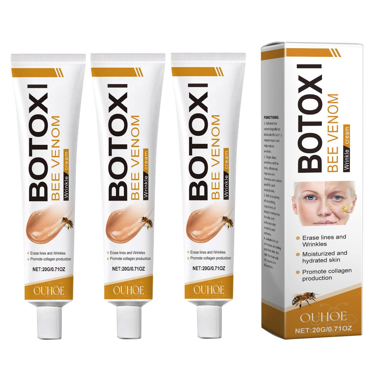 MULPG BotoxBee Venom Cream tubes displayed for daily skincare routine