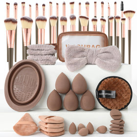 MULTIONS 56-piece makeup brush set on display with diverse tools for full-face looks.