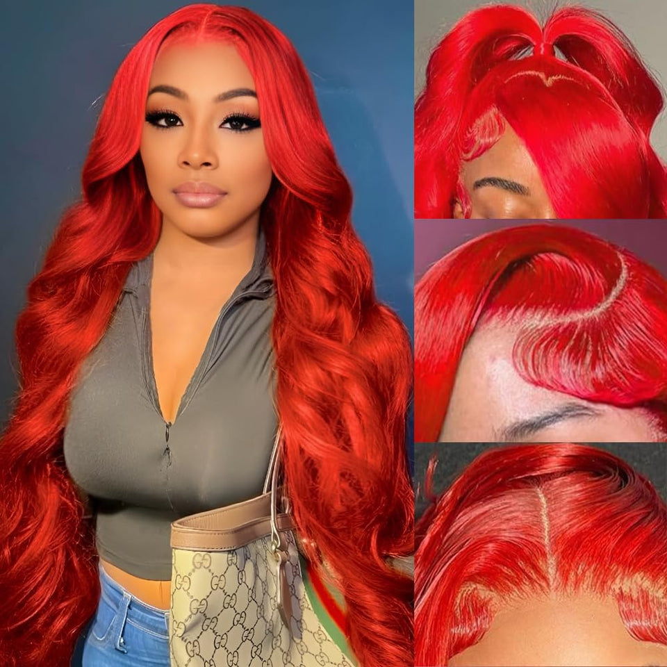 Mululi 30-inch red wig lace-front showing natural hairline for daily wear