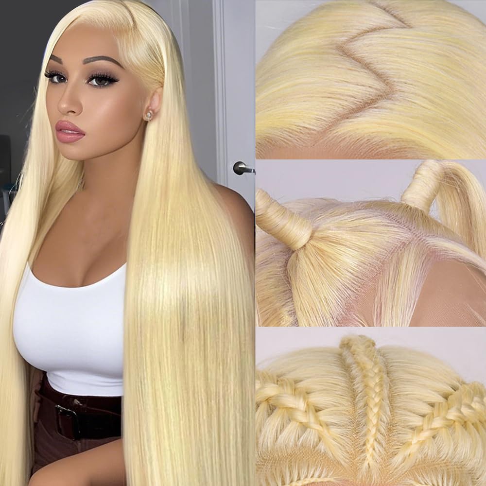 Mululi 30-inch 613 lace front wig with long blonde hair for natural daily wear.