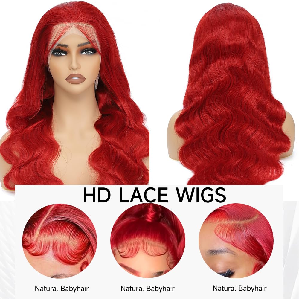 Mululi red wig 13x4 HD lace-front highlights breathable invisible lace for natural parting