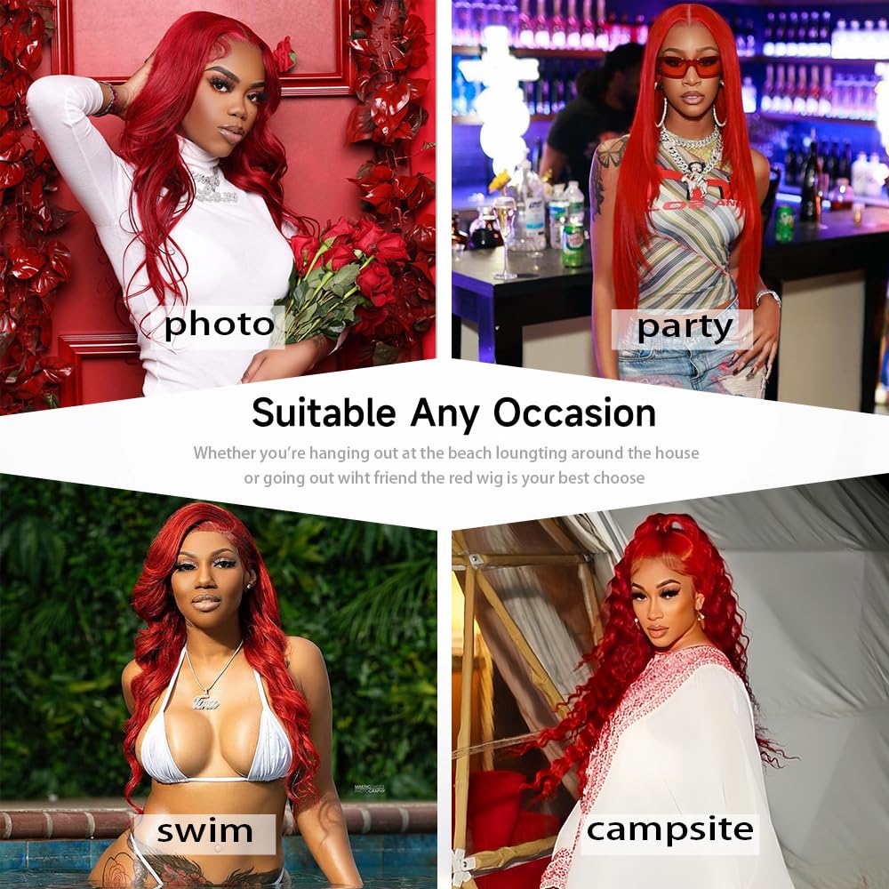 Mululi red wig wearer look demonstrates versatile styling for daily or special occasions