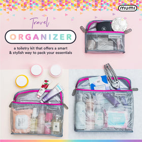 Close-up of leakproof zipper on a MUMI clear pouch