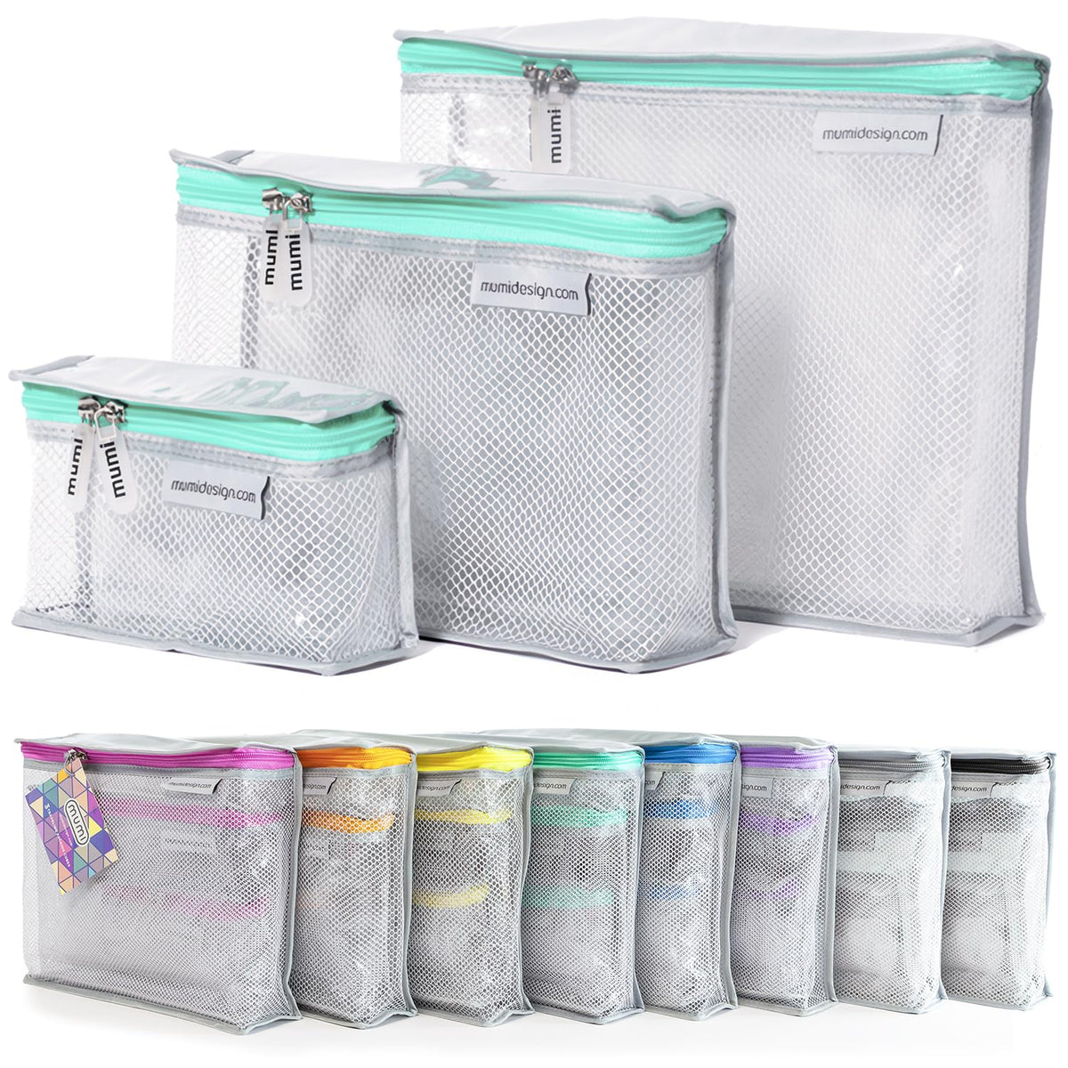 MUMI travel clear bag set arranged for organized packing on trips.