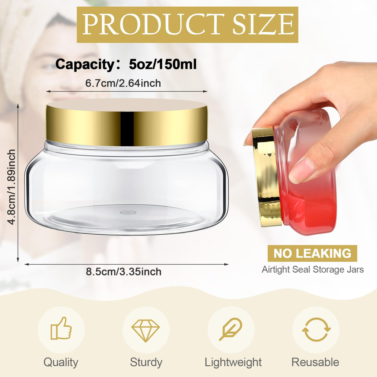 Mumufy clear round jar with wide mouth and lid, easy refilling and cleaning.