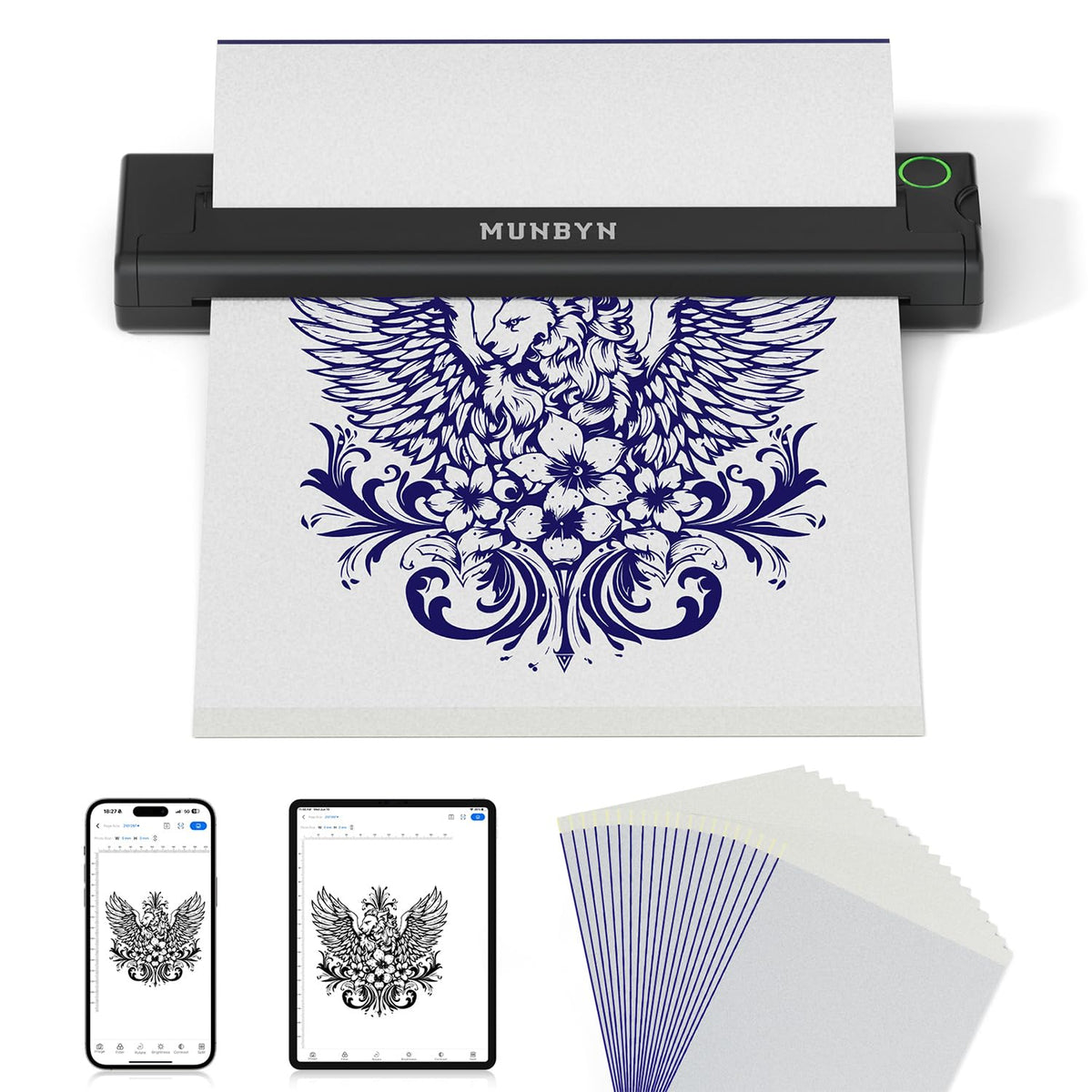 MUNBYN ITP05 wireless stencil printing on tablet for efficient tattoo design