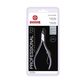 Mundial 722-PR professional cuticle nippers with stainless steel blades for precise trimming.