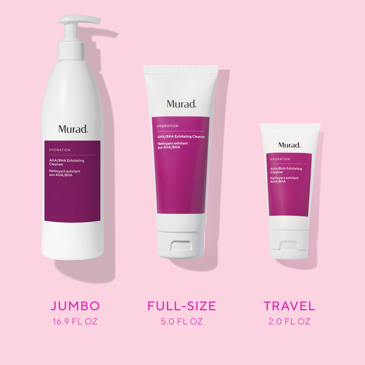 Murad AHA/BHA Exfoliating Cleanser label details emphasize three-acid action.