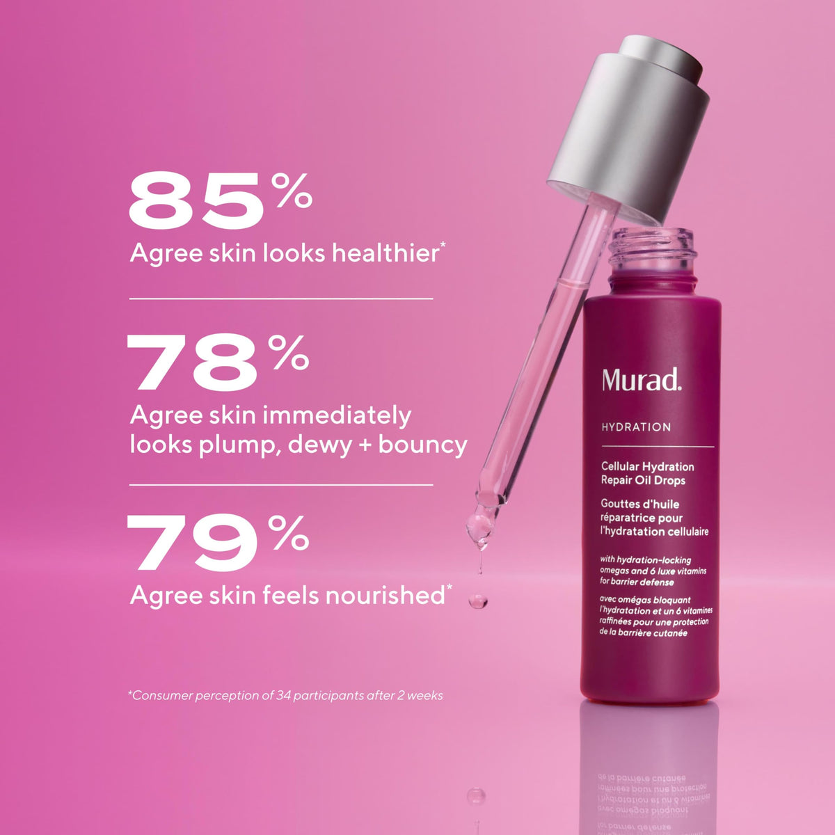Murad Oil applied to cheek demonstrates quick glow and smooth texture.