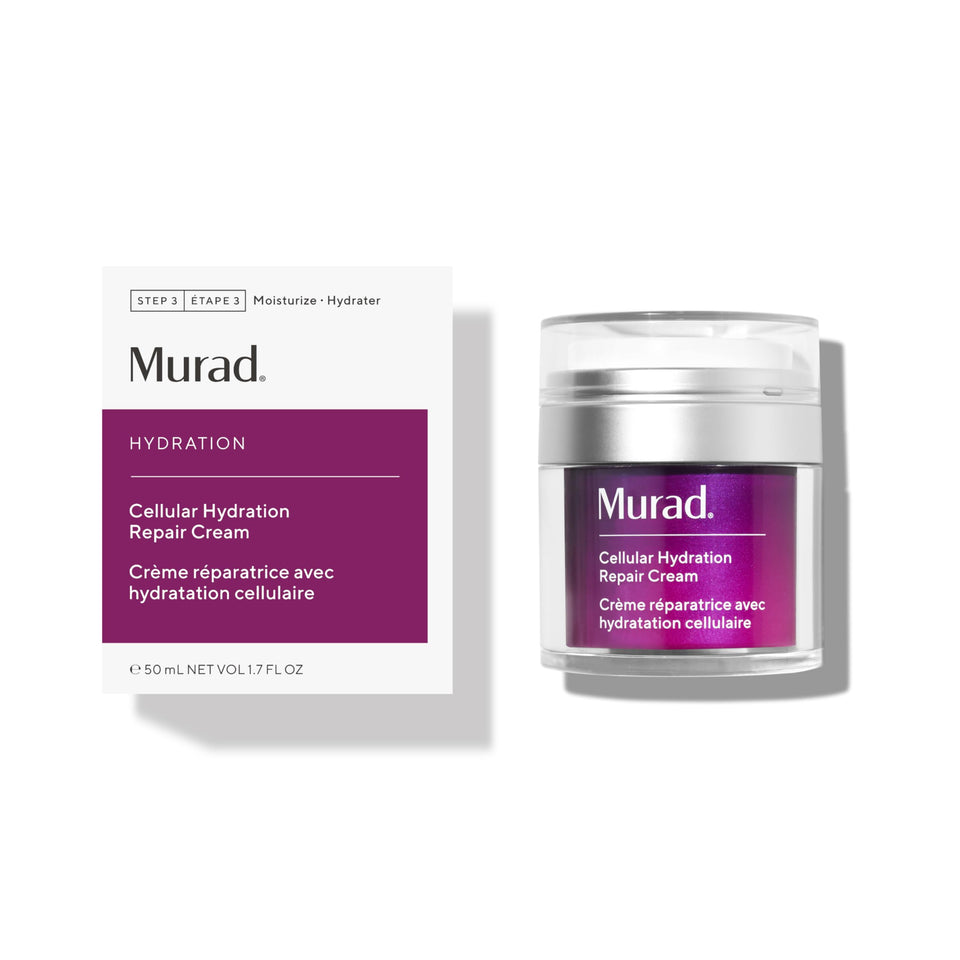 Murad Cellular Hydration Barrier Repair Cream bottle demonstrates deep hydration for dry skin.