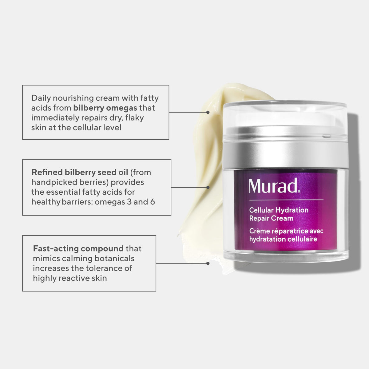Close-up of Murad cream texture showing a smooth, creamy consistency for easy application.
