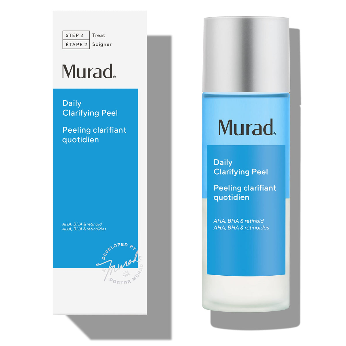 Murad Daily Clarifying Peel bottle closeup for clearer pores.