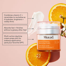 Murad Essential-C Firming Radiance Day Cream texture close-up shows smooth, fast-absorbing hydration.