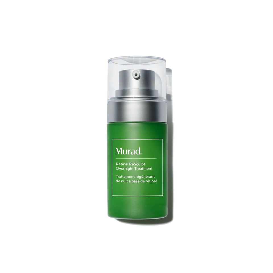 Murad Retinal ReSculpt night serum bottle closeup shows sleek packaging for smoother skin