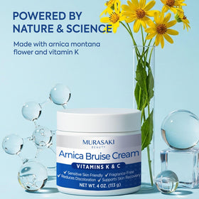 MURASAKI BEAUTY Arnica bruise cream texture close-up showing light, non-greasy feel.