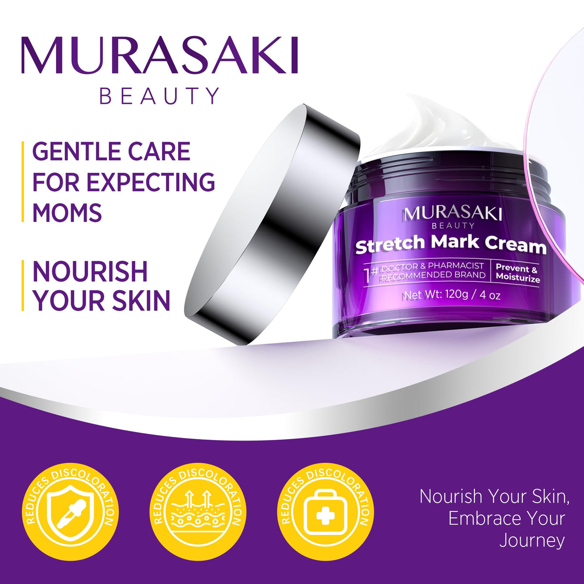 MURASAKI BEAUTY pregnancy cream on breasts with gentle hydration and itch relief