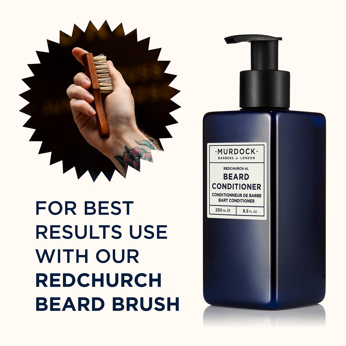Barber-approved seal on Murdock London beard conditioner packaging